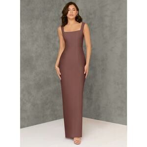 Azazie Flori Espresso Bridesmaid Dress Size A8 Satin Maxi Formal Wedding Guest